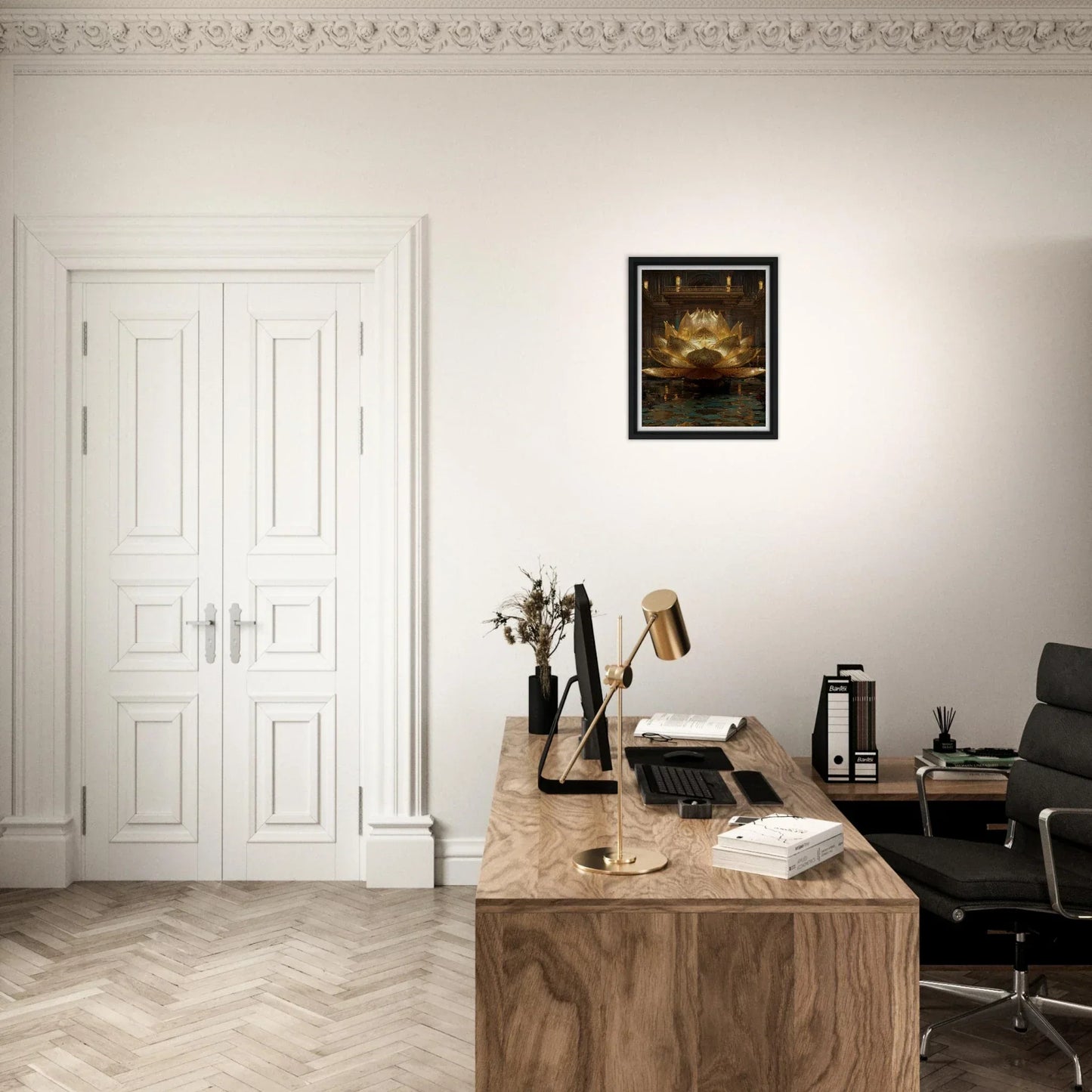 The Celestial Padma | Architectural Gold Lotus Canvas