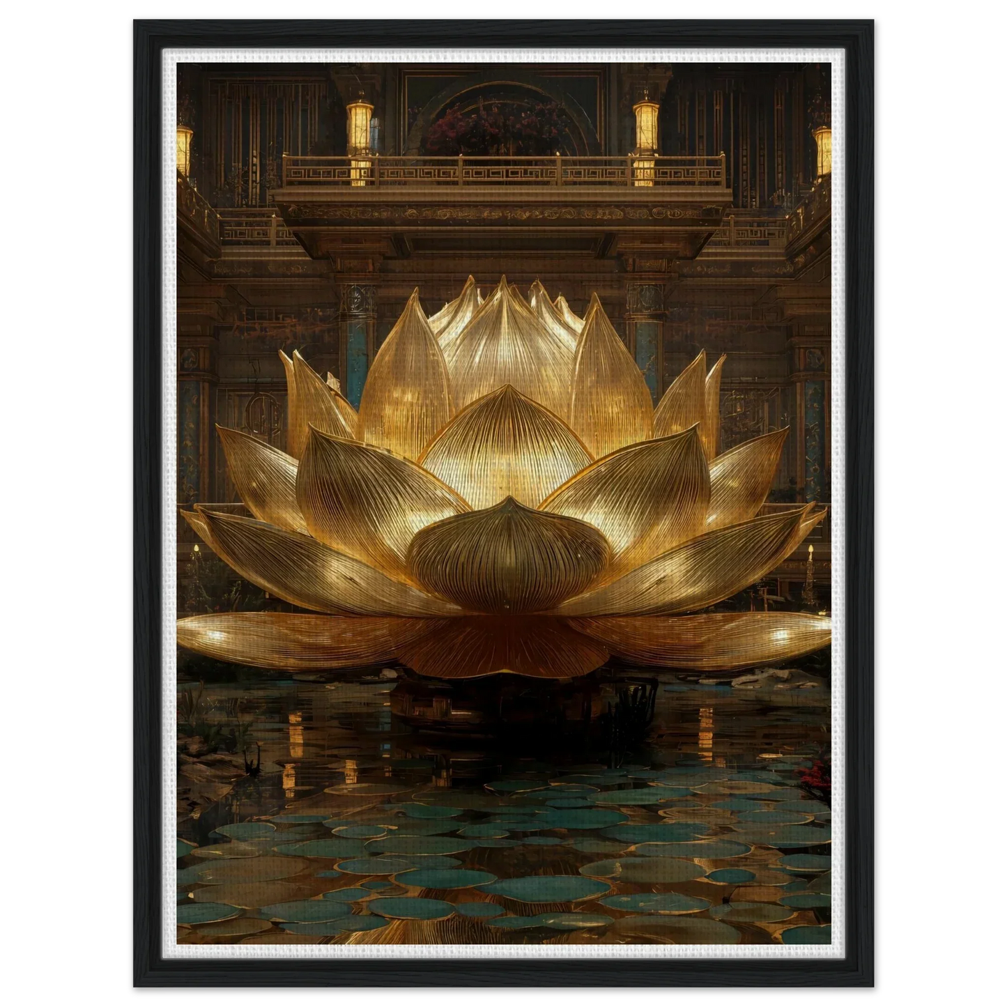 The Celestial Padma | Architectural Gold Lotus Canvas