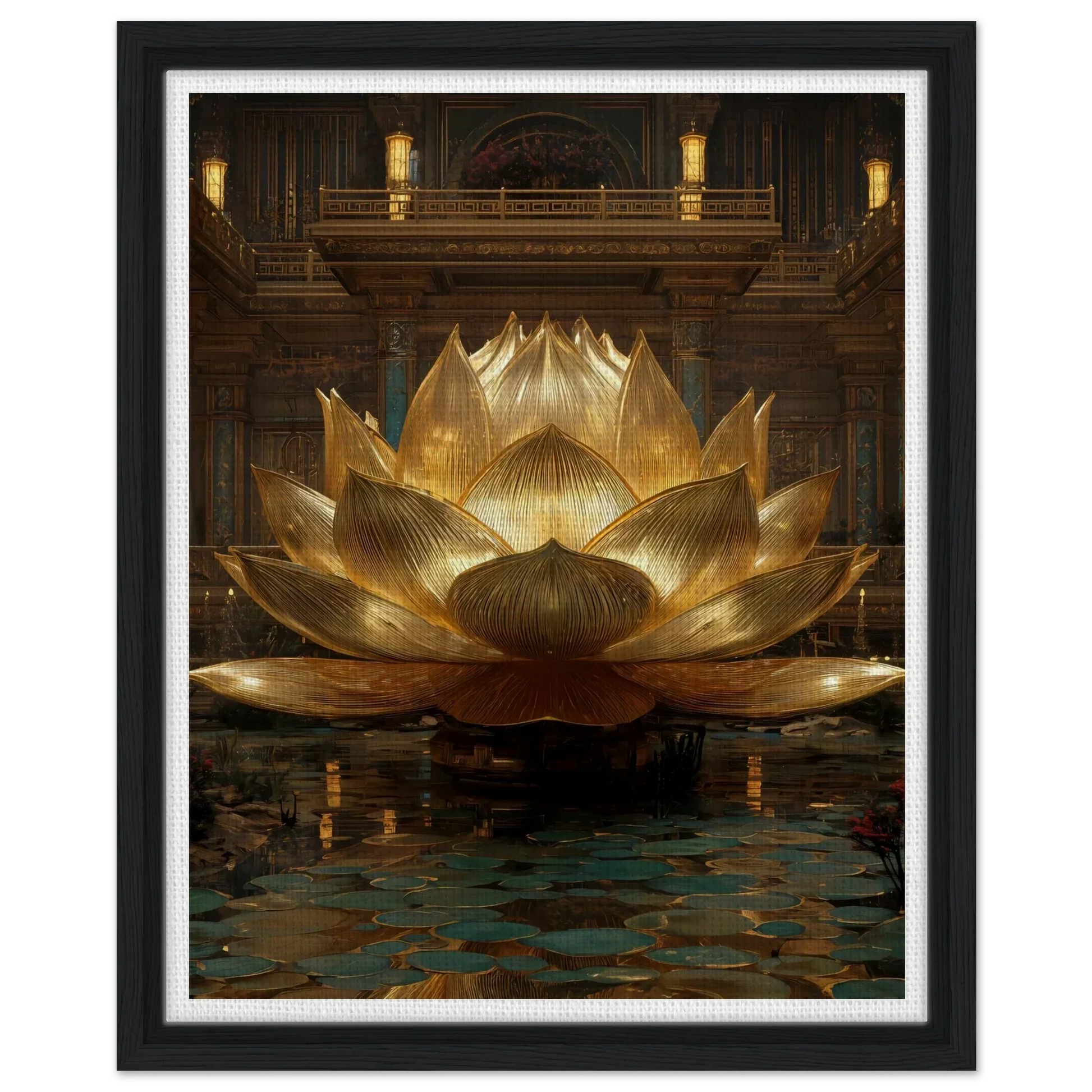 The Celestial Padma | Architectural Gold Lotus Canvas