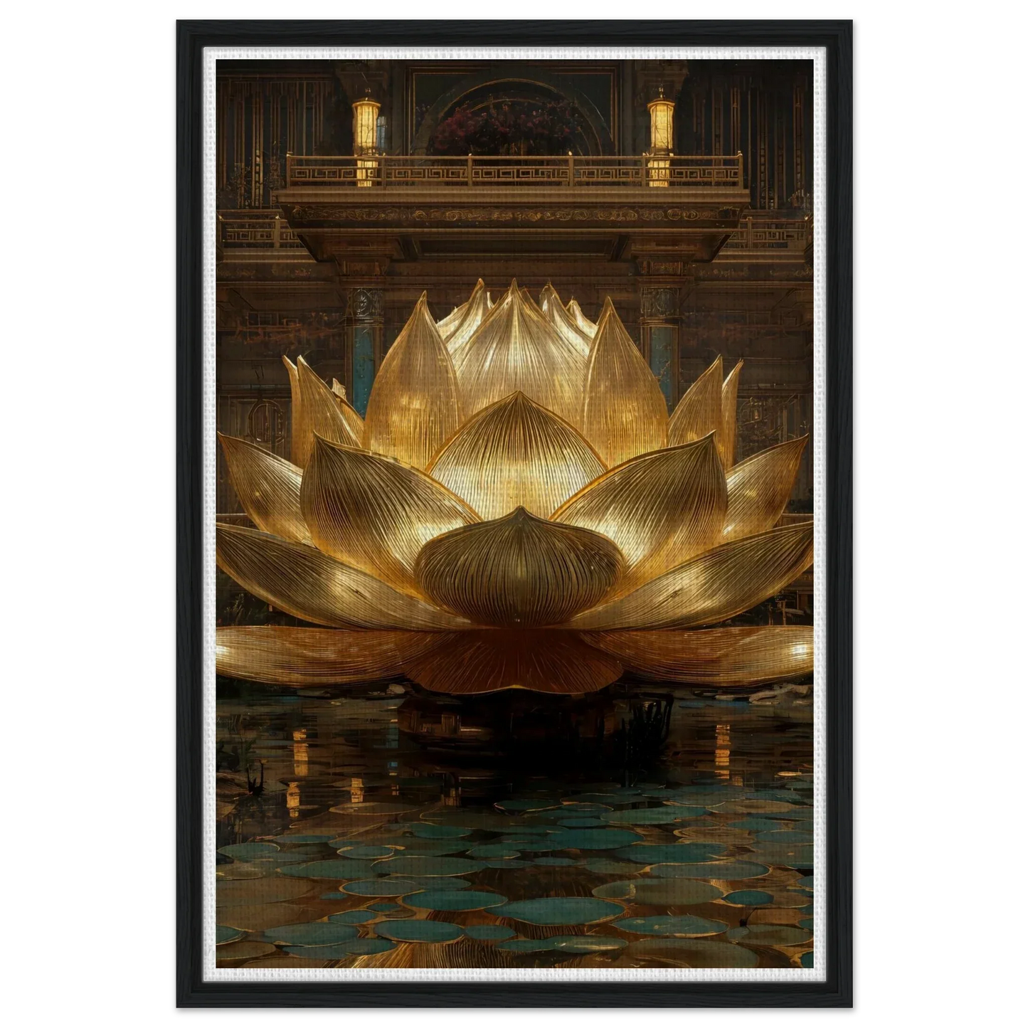 The Celestial Padma | Architectural Gold Lotus Canvas
